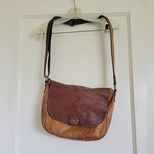 Jack George All American Genuine Two-Tone Brown Leather Crossbody Saddle Bag